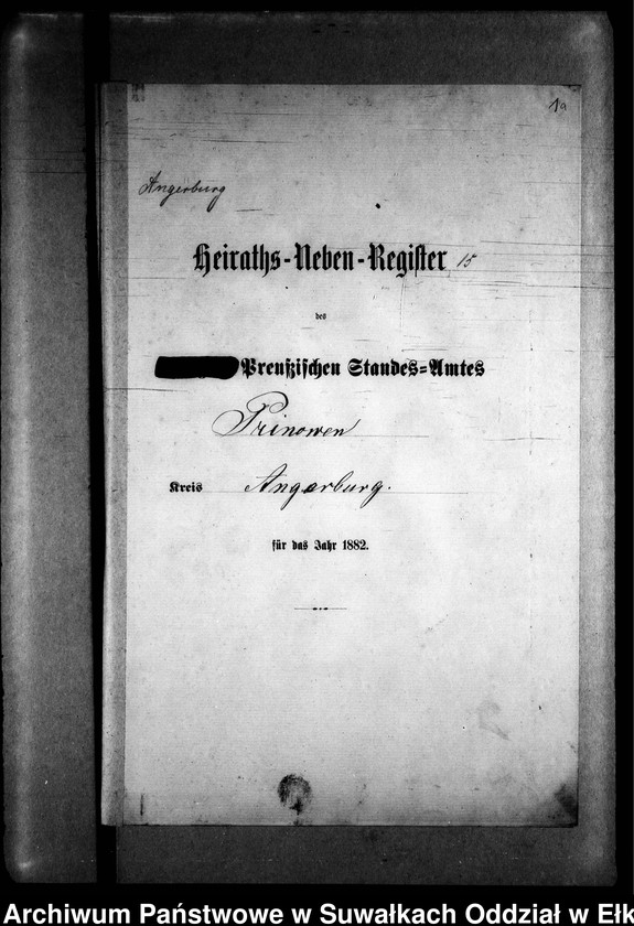 image.from.unit.number "Heiraths-Neben-Register des Preussischen Standes-Amtes Prinowen Kreis Angerburg"