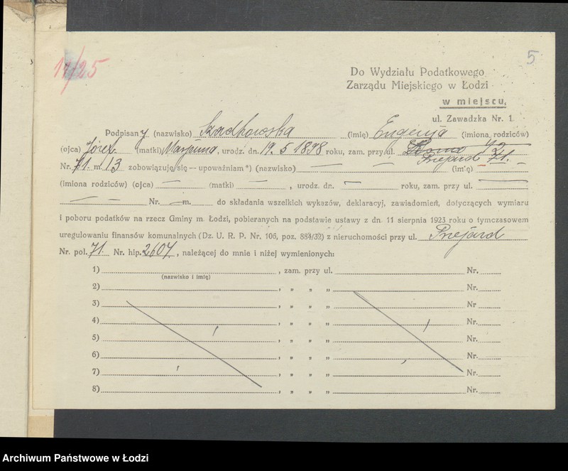 image.from.unit.number "Księga inwentarzowa nieruchomości m. Łodzi ul. Wysoka"