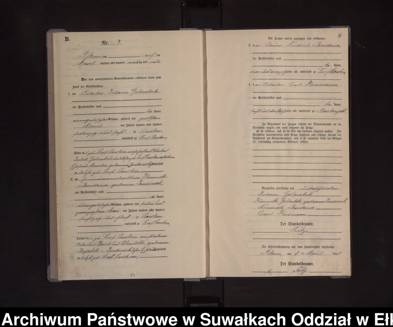 image.from.unit.number "Heiraths-Neben-Register des Königlichen Preussischen Standes-Amtes Orlen Kreis Loetzen"