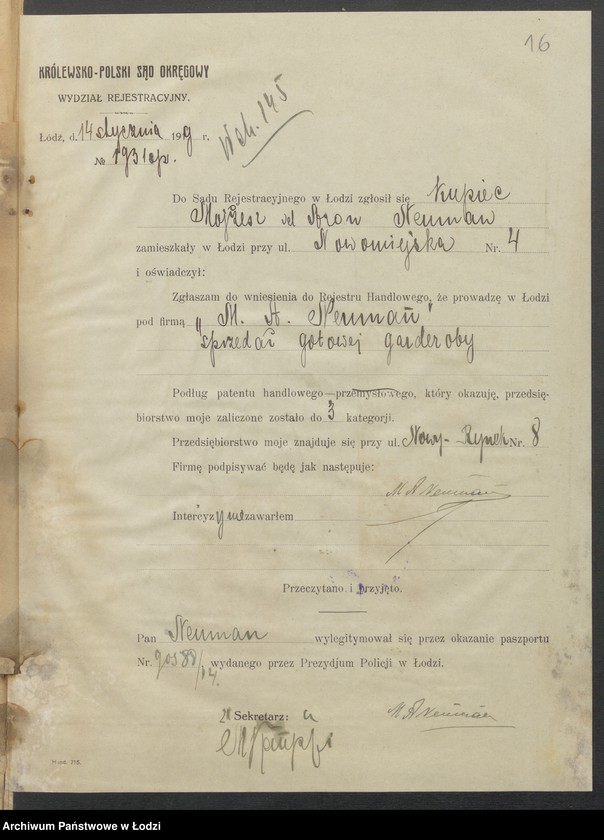 Obraz 18 z jednostki "Icek Koszer- Mojżesz vel Aron Neuman- sprzedaż gotowej garderoby"