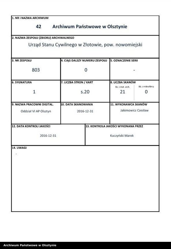 Obraz z zespołu "Urząd Stanu Cywilnego w Złotowie pow.nowomiejski"