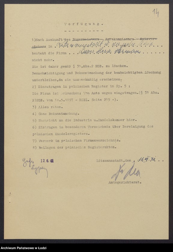 Obraz 16 z jednostki "Lauzer Hersz Herman- sprzedaż przędzy"