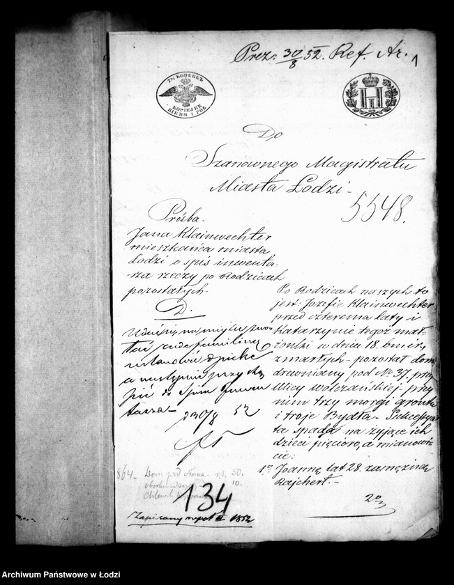 Obraz 5 z jednostki "Akta tyczące się ustanowienia opieki nad nieletnim dzieckiem i spisu inwentarza pozostałości po Józefie i Katarzynie małżonkach Klainwechter"