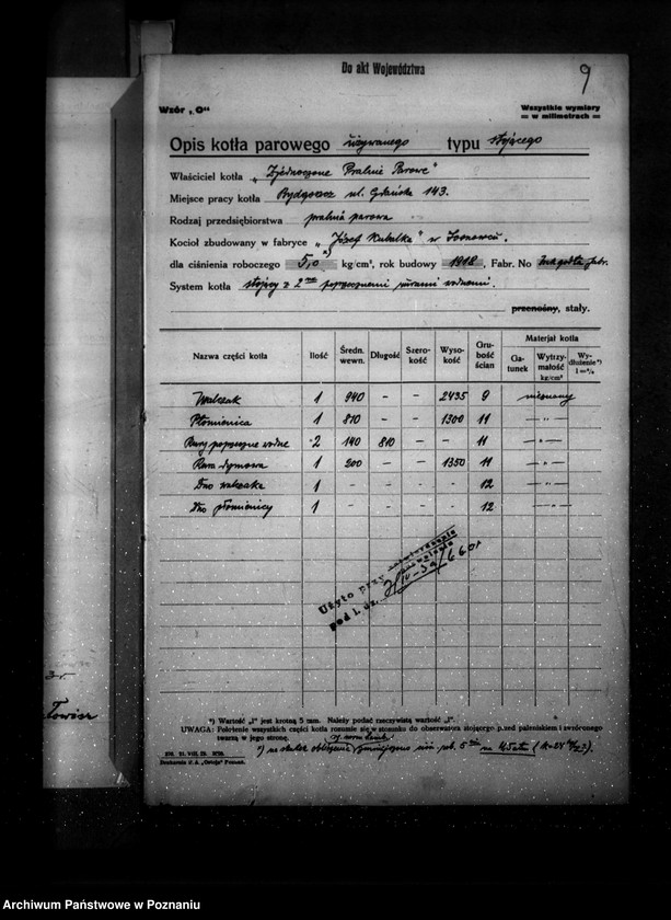 Obraz 13 z jednostki "Zjednoczone Pralnie Parowe w Bydgoszczy nr woj. kotła 6601"
