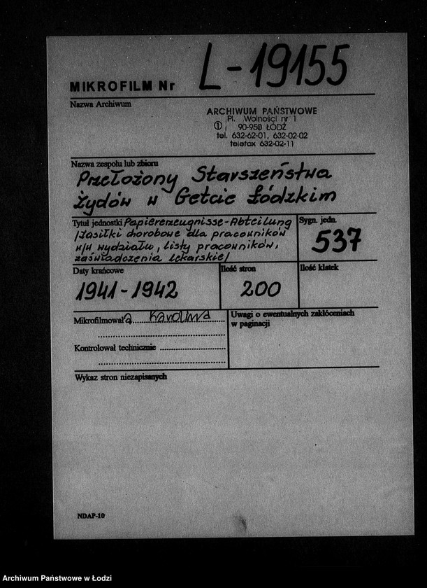 Obraz 2 z jednostki "Papiererzeugnisse-Abteilung [Zasiłki chorobowe dla pracowników wydziału, listy pracowników, zaświadczenia lekarskie]"