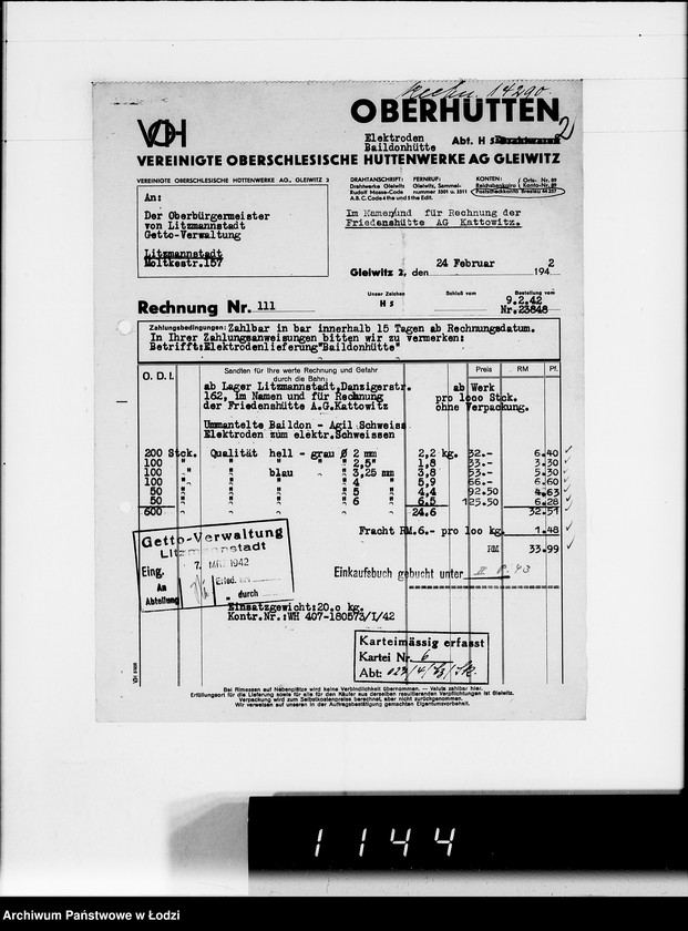 Obraz 6 z jednostki "V. [rachunki za dostawy towarów dla Getta]"