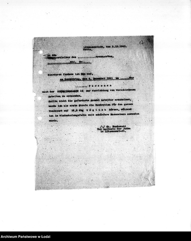 Obraz 20 z jednostki "[Wsiedlanie Żydów zagranicznych do getta łódzkiego]"