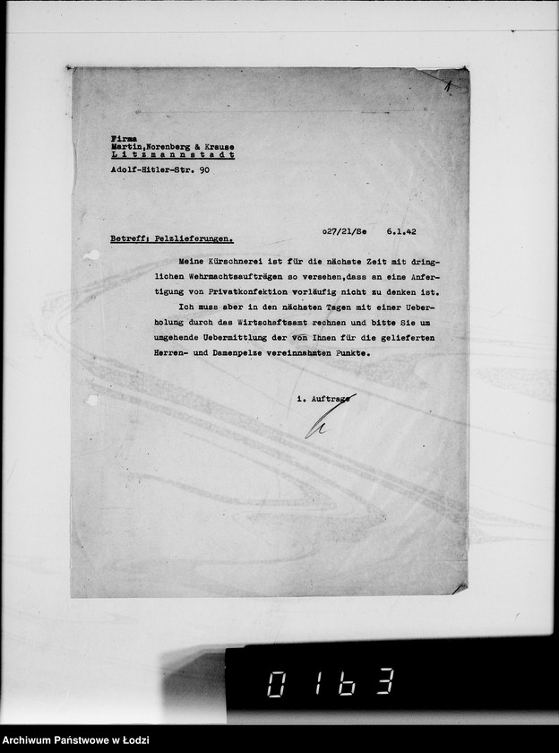 Obraz 5 z jednostki "Pelzabteilung. Warenverwertung an firma Martin Norenberg u.Krause Litzmannstadt"