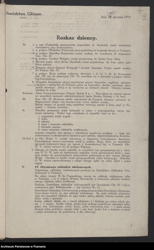 Obraz 11 z jednostki "/Rozkazy dzienne Dowództwa Głównego Sił Zbrojnych w byłym zaborze pruskim/, do nr 100."