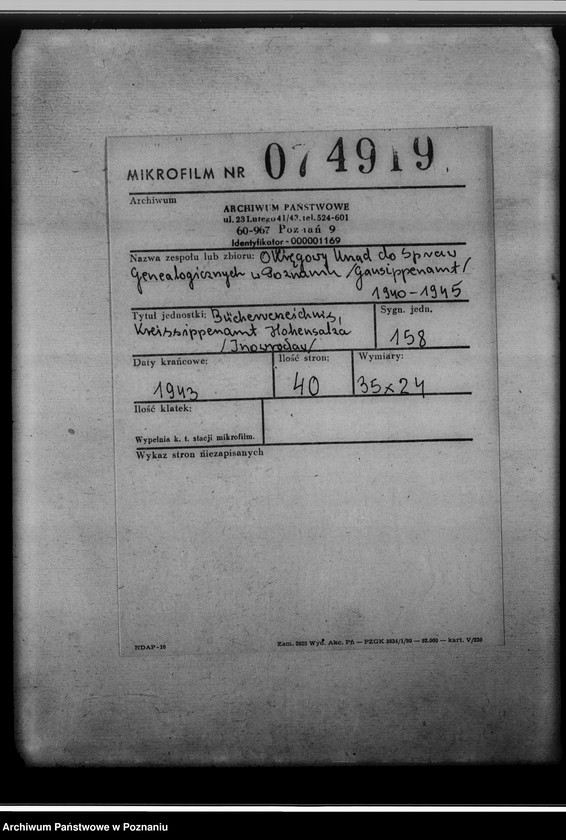 Obraz 2 z jednostki "Bücherverzeichnis, Kreissippenamt Hohensalza [Inowrocław]"