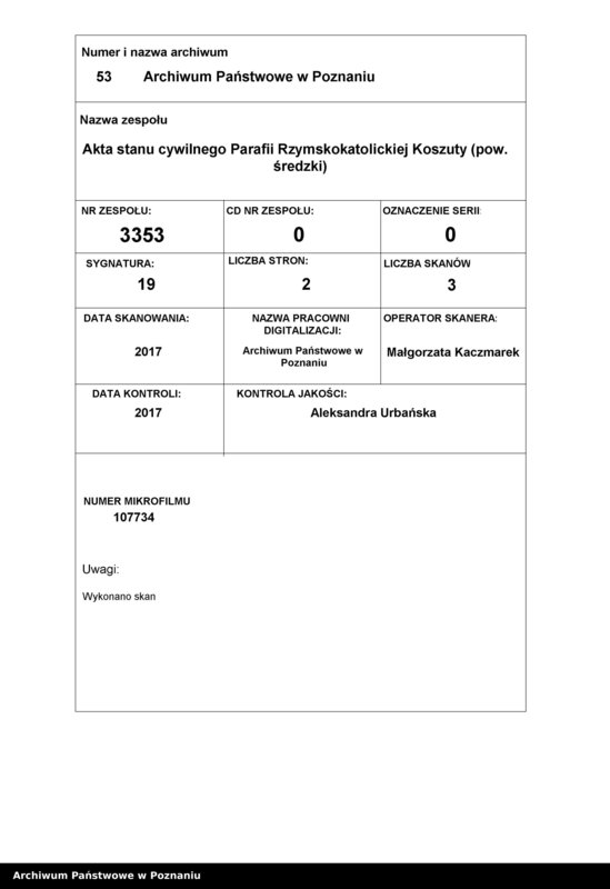image.from.team "Akta stanu cywilnego Parafii Rzymskokatolickiej Koszuty (pow. średzki)"
