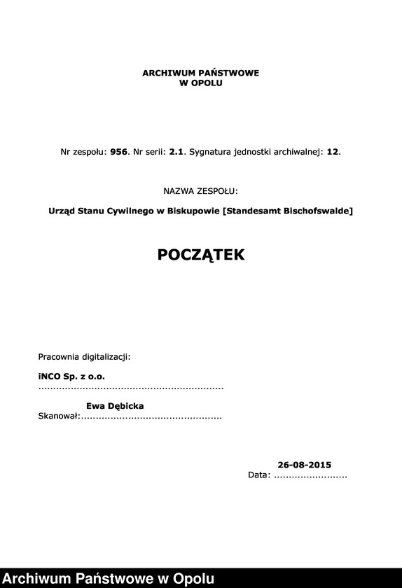 Obraz 1 z jednostki "Geburts-Haupt-Register des Standsamts Bischofswalde pro 1900"