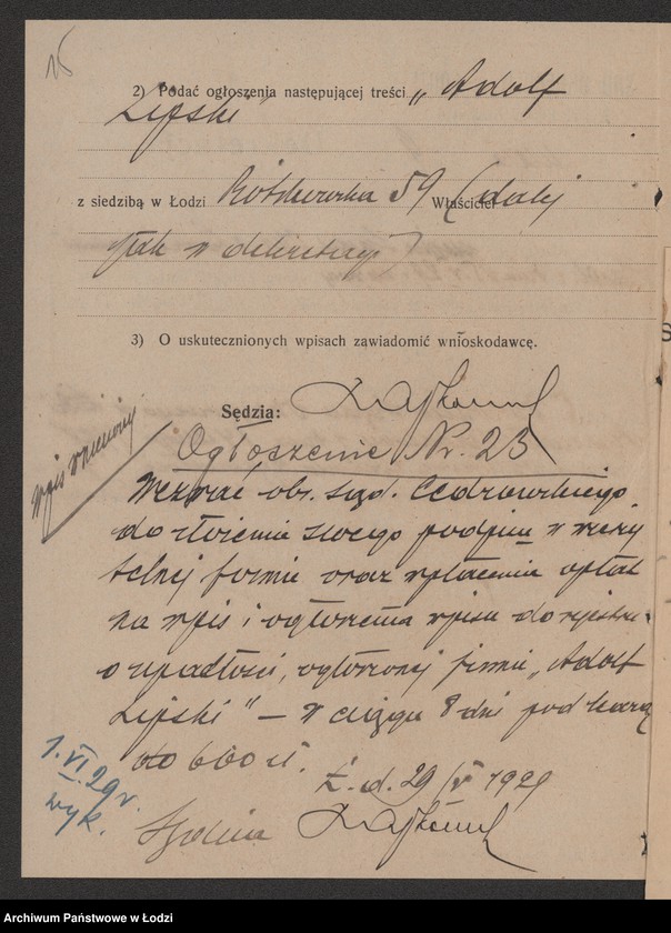 Obraz 17 z jednostki "Adolf Lipski- sprzedaż towarów manufakturowych"