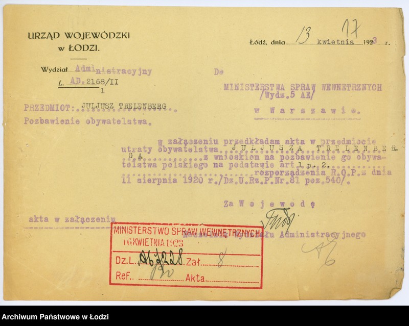 Obraz 20 z jednostki "Pozbawienie obywatelstwa 116-5729, 1-94"