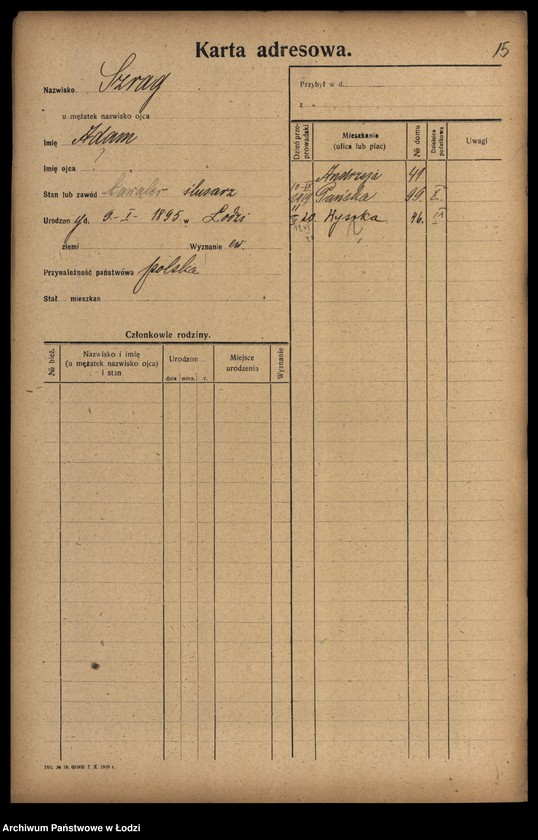 Obraz 17 z jednostki "[Spis ludności Łodzi] Szpulińska-Szron"