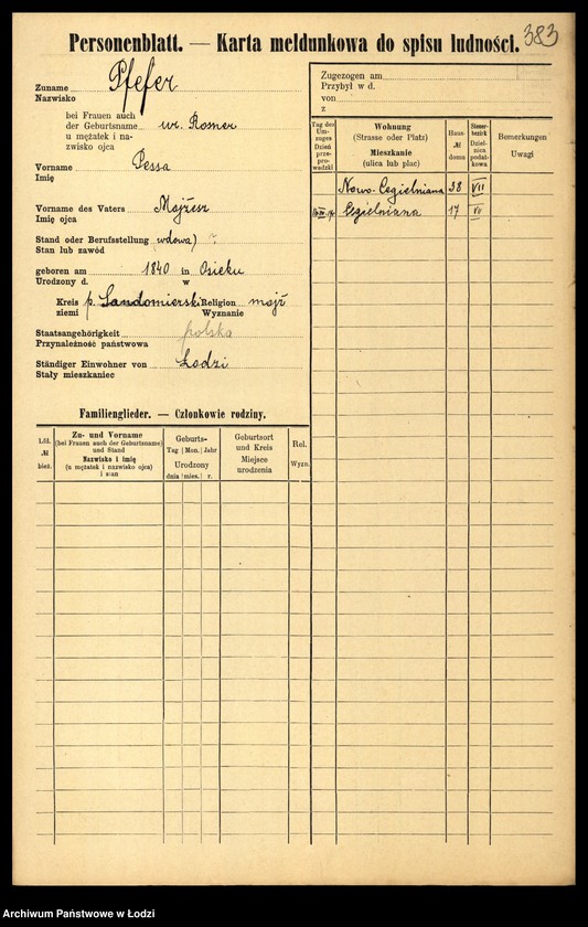 Obraz 12 z jednostki "[Spis ludności Łodzi] Fanelska - Fefer"