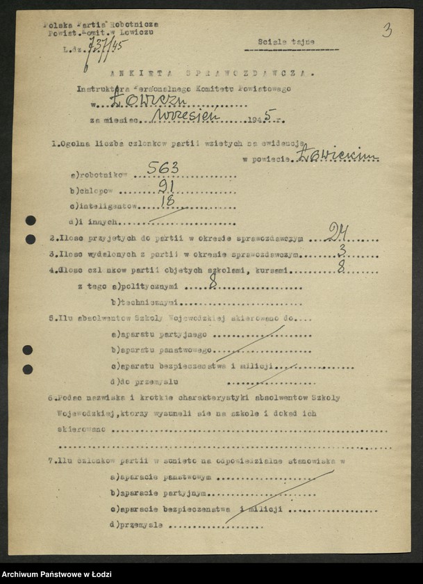 Obraz 4 z jednostki "Ankiety sprawozdawcze instruktora Komitetu Powiatowego Łowicz [z załącznikami]"