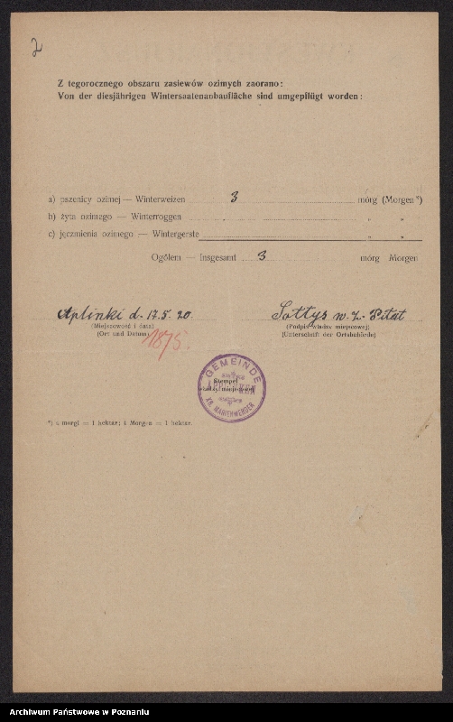 Obraz 4 z jednostki "[Kwestionariusze dotyczące obszaru ozimin zaoranych, powiat gniewski]"