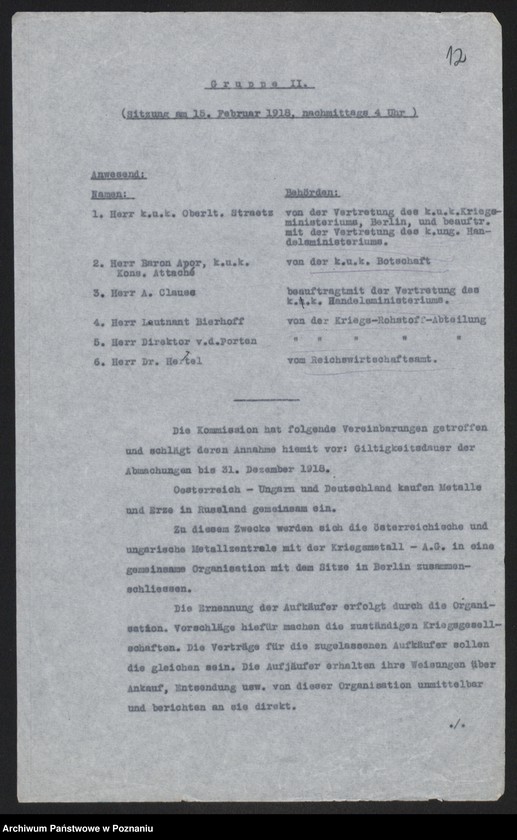 Obraz 14 z jednostki "[Odpisy raportu konsula polskiego w Pradze omawiającego rolnictwo i przemysł czechosłowacki oraz możliwości rozwoju handlu między Rzeszę Niemiecką i Austro-Węgrami a Rosją, w załączeniu schemat organizacyjny urzędów i instytucji centralnych, niemieckich i austrowęgierskich pośredniczących w handlu z Rosją] i inne materiały dotyczące handlu z Rosją"