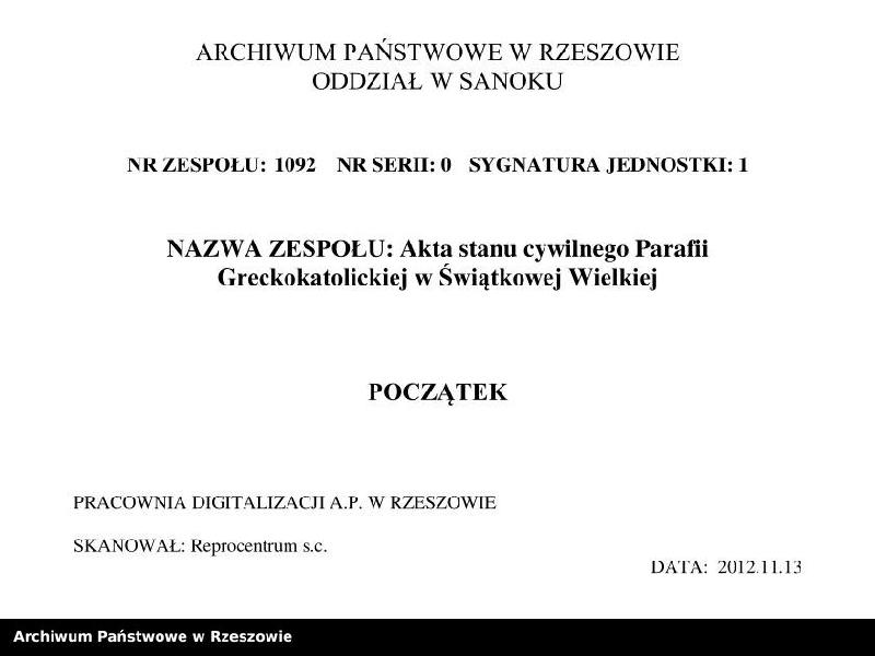 Obraz 3 z jednostki "Księga urodzeń, małżeństw i zgonów dla miejscowości Świątkowa Wielka, Świątkowa Mała (Świątkówka), Świerzowa (Świerzowa Ruska)"