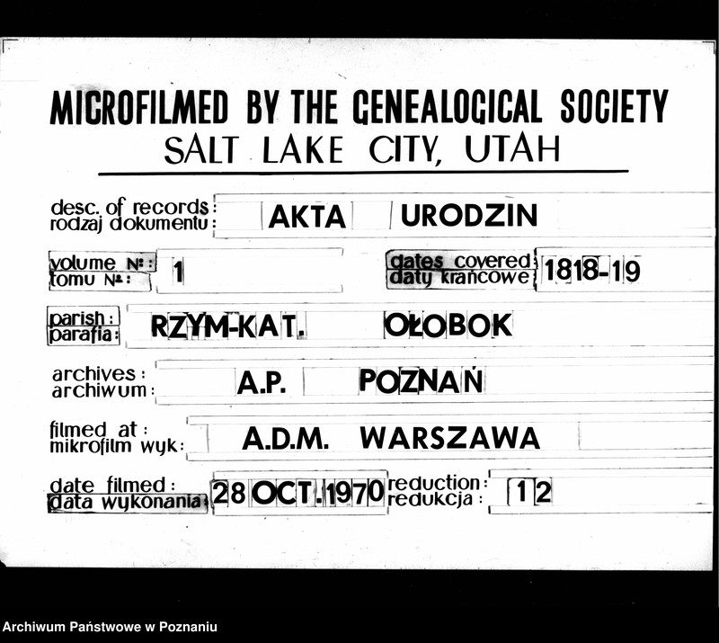 image.from.team "Akta stanu cywilnego Parafii Rzymskokatolickiej Ołobok (pow. ostrowski)"
