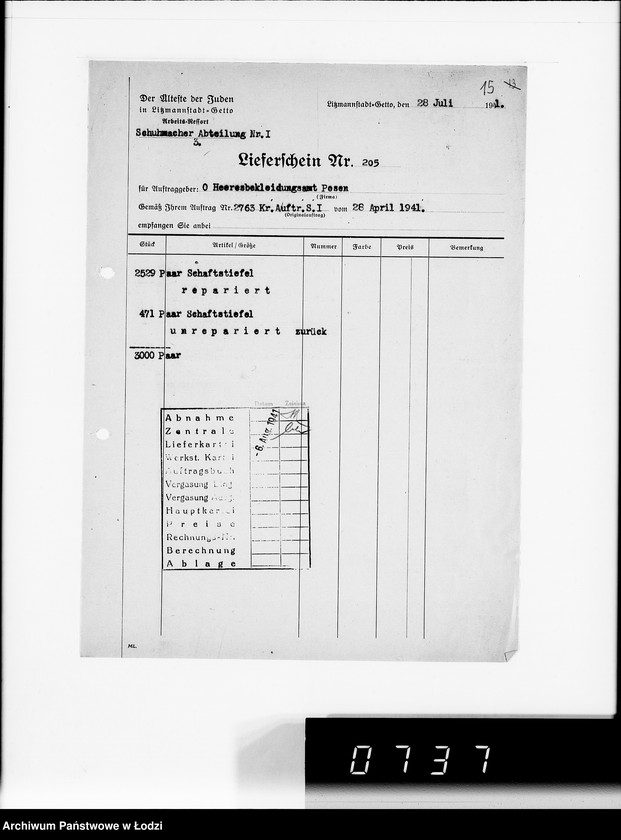 Obraz 19 z jednostki "Heeresbekleidungsamt Posen.Kriegsauftrag s.1/2"