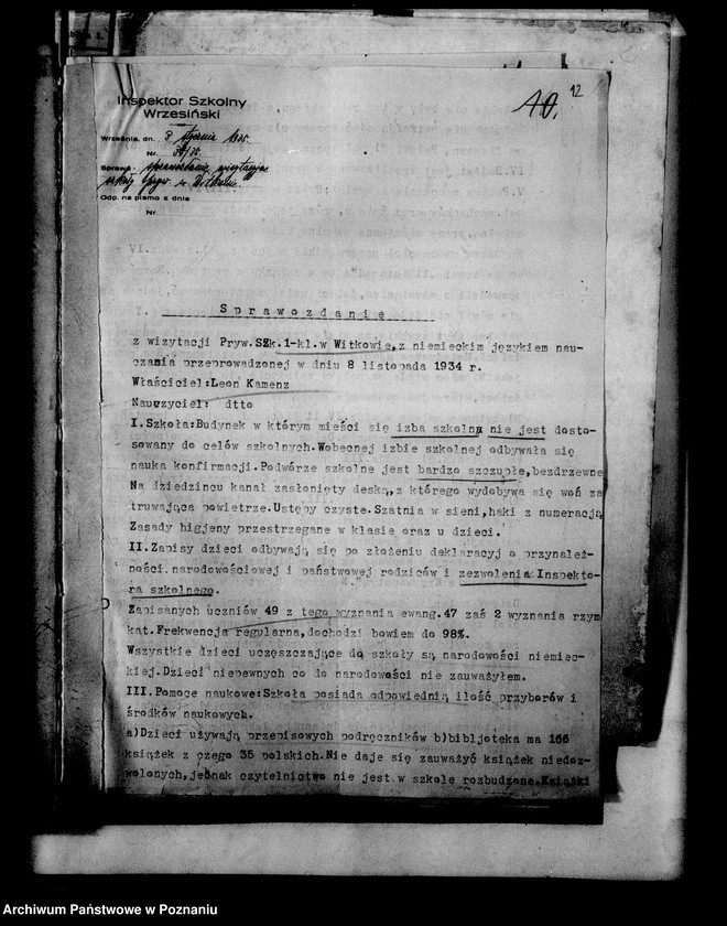 Obraz 15 z jednostki "Prywatna Szkoła Powszechna z niemieckim językiem nauczania w Witkowie, powiat Gniezno"