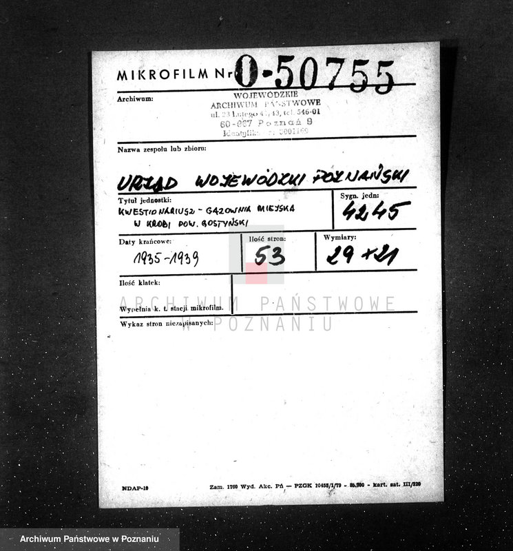 Obraz 1 z jednostki "Kwestionariusz - Gazownia Miejska w Krobi pow. gostyński"