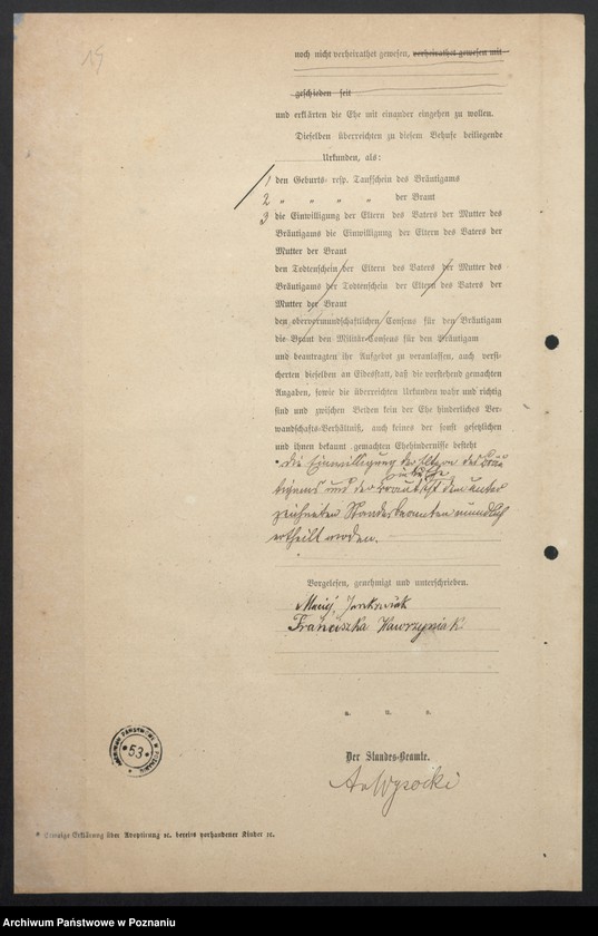 image.from.unit.number "Acta betreffend die Sammel Akten für die von den verlobten beizubringenden Urkunden und Konsenserklärungen, für die Aufgebotscheinigungen und Dispensation [...] von 1881 bis 1884"
