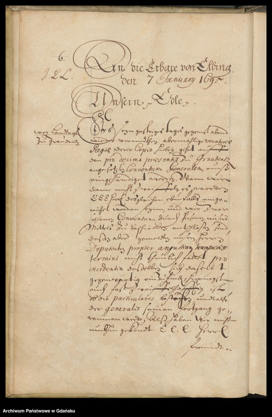 image.from.unit.number "Literae Senatus Civitatis Gedanensis de A. 1695. Literae Senatus Civitatis Gedanensis de A. 1696. Index literarum [adresatów]; w osobnym poszycie: Register der in den Missiven von 1695 u. 1696 enthaltenen vornehmsten Materien"