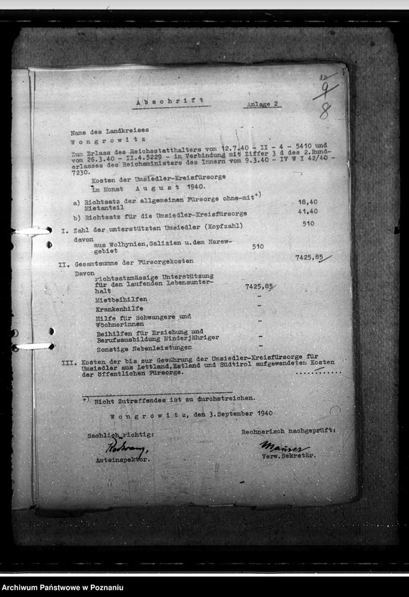 Obraz 13 z jednostki "Umsiedlerkreisfürsorge - Monat August"