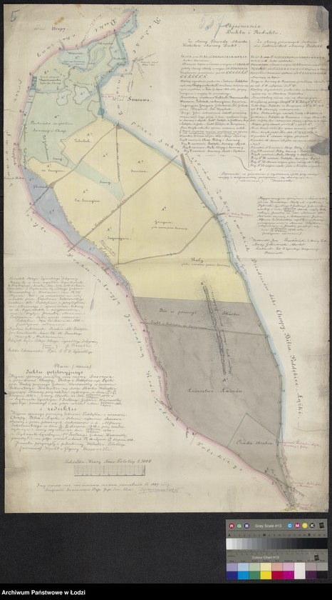 Obraz 1 z jednostki "Plan duktu petitoryjnego miejsca spornego pomiędzy wsią rządową Sworawa a prywatnemi .. Poddębice ... i reduktu miejsca spornego pomiędzy dobrami Poddębice ... a dobrami rządowymi Sworawa"
