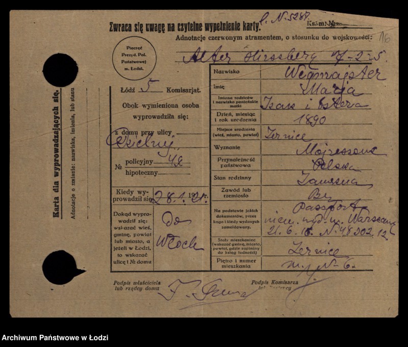 Obraz 18 z jednostki "[Spis ludności Łodzi] Wedrych - Welk"