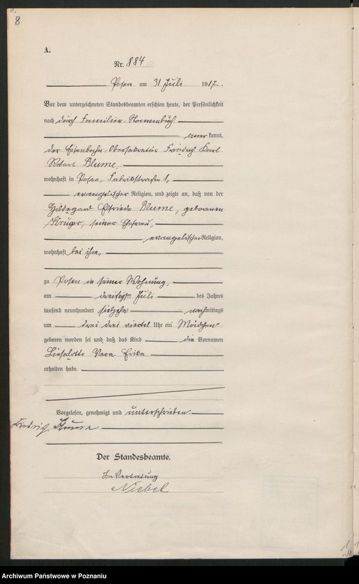 Obraz 10 z jednostki "Księga miejscowa urodzeń tom III [Rejestr główny urodzeń]"