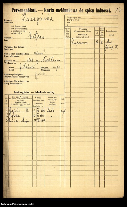Obraz 19 z jednostki "[Spis ludności Łodzi] Kuczyńska - Kujawiński"