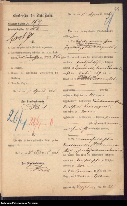 Obraz 13 z jednostki "Die von den Verlobten beigebrachten Urkunden zur Eheschliessung pro 1896"