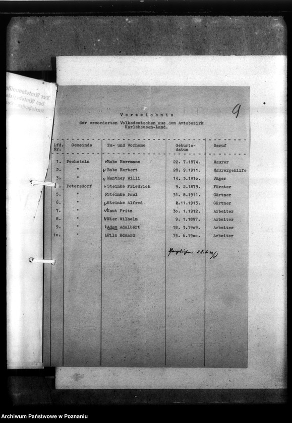 Obraz 13 z jednostki "Kreis Kosten (Kościan). Zgłoszenia zmarłych i zaginionych miejscowych Niemców w 1939 roku"