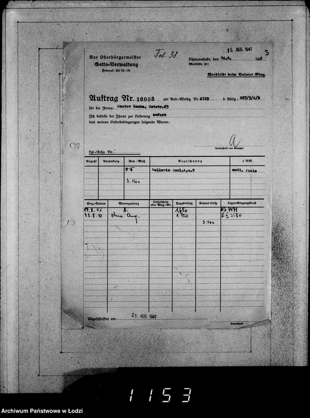 Obraz 7 z jednostki "Erledigte Aufträge von 10000-10999 [Zrealizowane zamówienia na produkty żywnościowe, oleje i inne towary dla Getta]"
