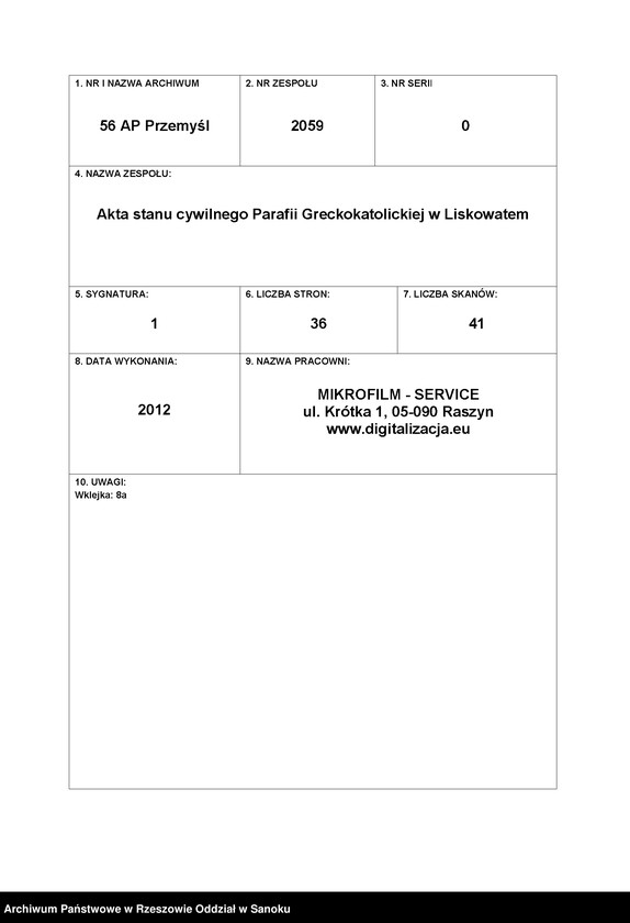 image.from.unit.number "Księga urodzeń, małżeństw i zgonów dla miejscowości Liskowate"