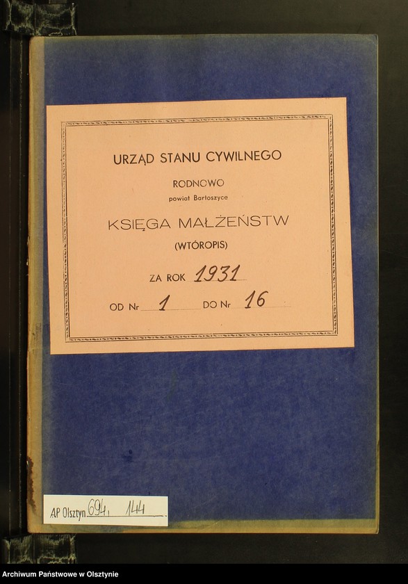 image.from.unit.number "Heiraths-Neben-Register Nr 1 - 16 [ Księga małżeństw - wtóropis ]"