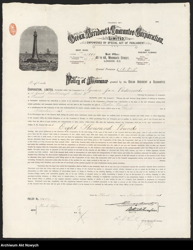 image.from.unit.number "Europejskie towarzystwa ubezpieczeniowe. Polisy, przekazy, zestawienia, korespondencja"