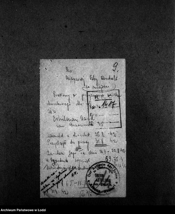 Obraz 12 z jednostki "Trenn-Abteilung. Am Bach 4 [Zasiłki chorobowe dla pracowników, zaświadczenia lekarskie, listy zatrudnionych]"