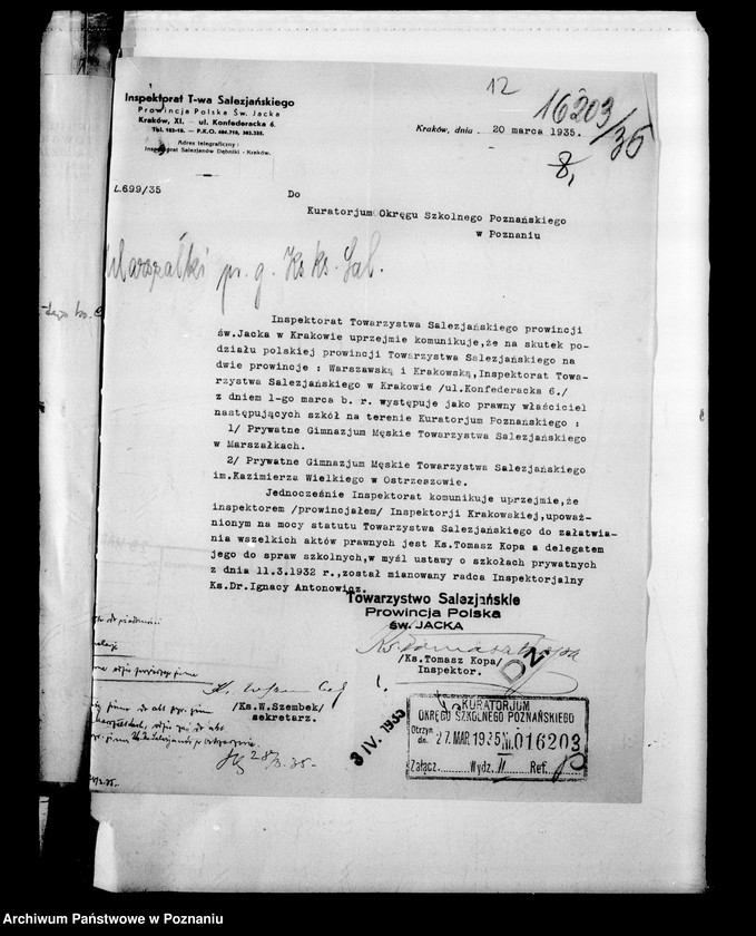 Obraz 15 z jednostki "Prywatne Liceum Męskie Towarzystwa Salezjańskiego- Marszałki- [protokoły powizytacyjne, sprawozdania roczne szkoły]"