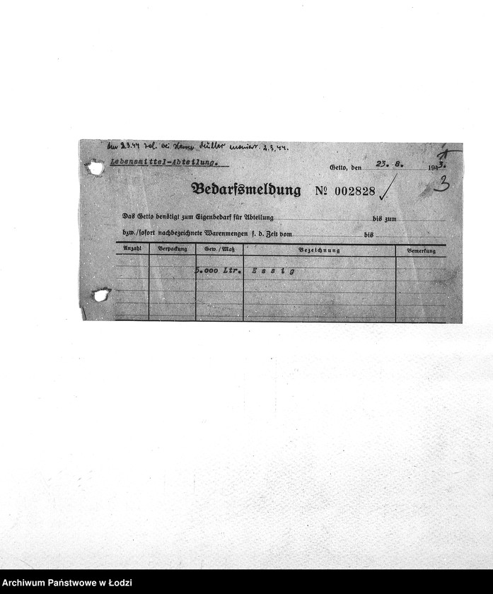 Obraz 6 z jednostki "Bedarfsmeldungen [Zapotrzebowania na żywność]"