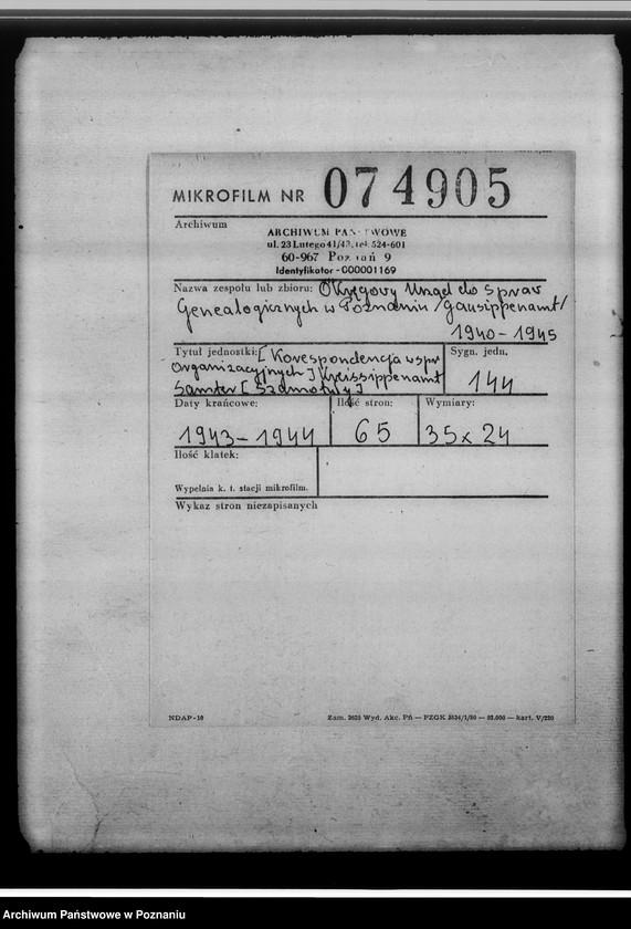 Obraz 2 z jednostki "[Korespondencja w sprawach organizacyjnych], Kreissippenamt Samter [Szamotuły]"