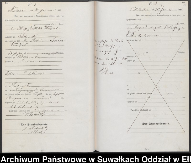 image.from.unit.number "Sterbe-Haupt-Register des Königlich Preussischen Standes-Amtes Forstrevier Nicolaiken Kreis Sensburg für das Jahr 1885[do 1887]"