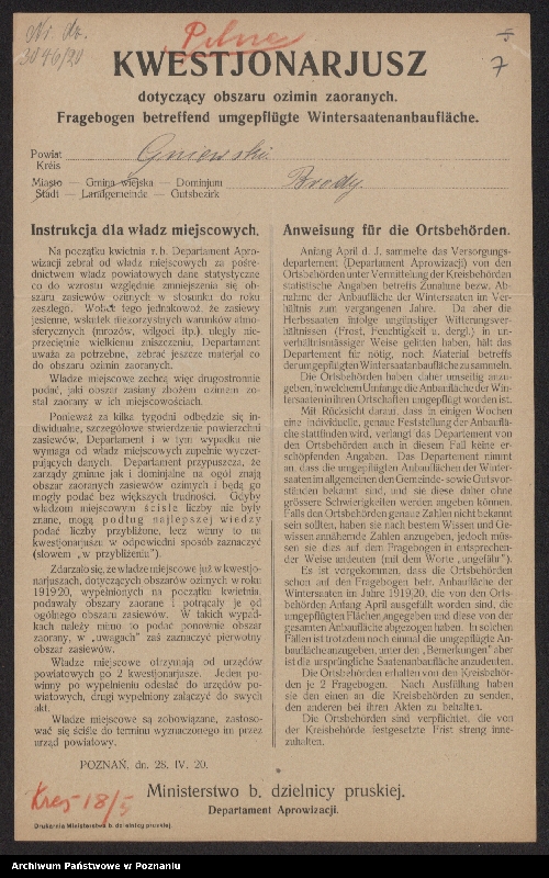 Obraz 9 z jednostki "[Kwestionariusze dotyczące obszaru ozimin zaoranych, powiat gniewski]"