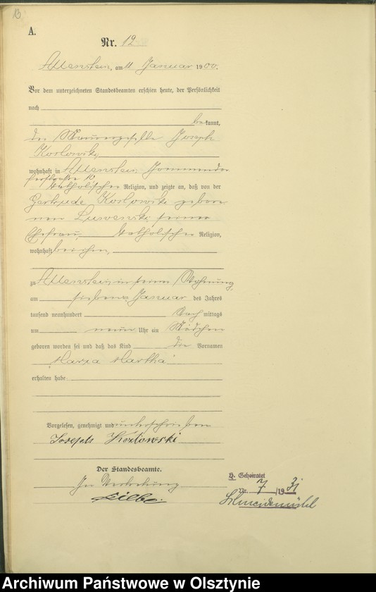 image.from.unit.number "Geburts-Haupt-Register Tom I,Nr 1 - 394"