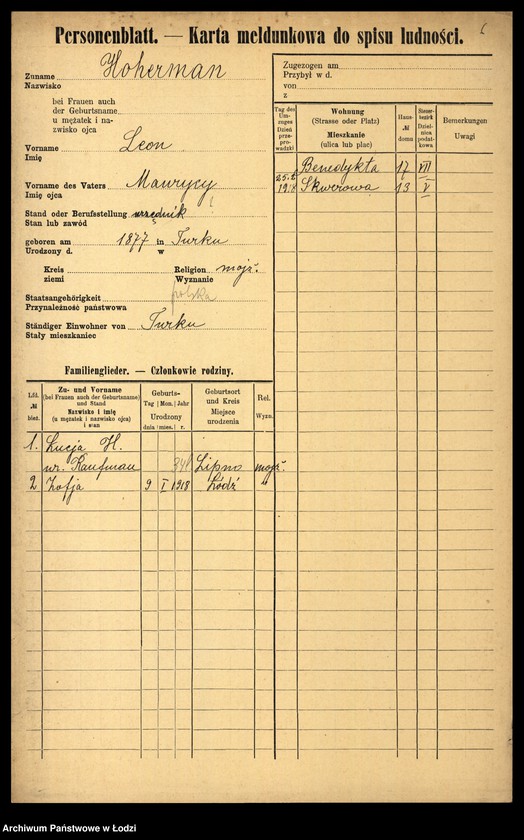 Obraz 8 z jednostki "[Spis ludności Łodzi] Hocherman - Hoferman"