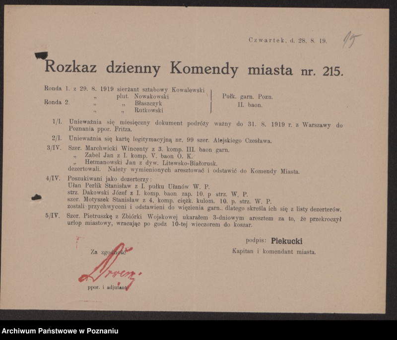 Obraz 17 z jednostki "/Rozkazy Komendy Miasta Poznania/, nr 201-339."